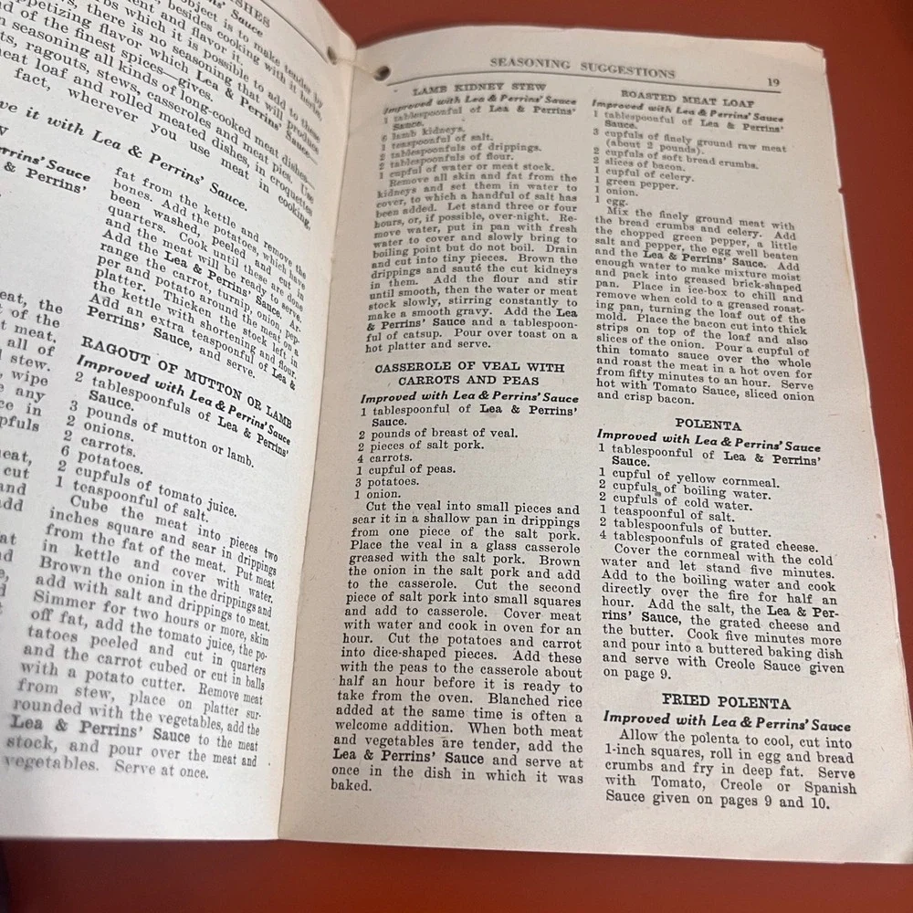Vintage 1920 Lea & Perrins Seasoning Suggestions Cookbooklet Recipes Ephemera
